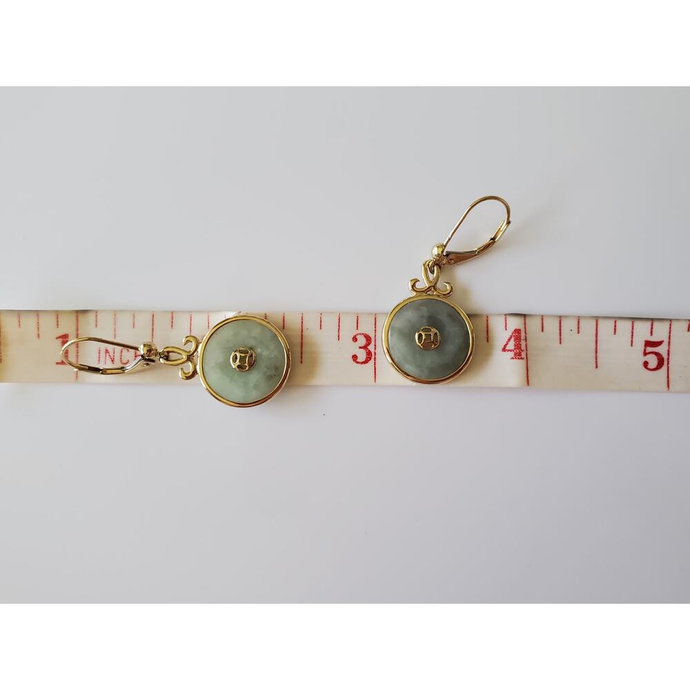 Vintage 14K Gold Chinese Jade Donut Leverback Earrings - Picture 5 of 6